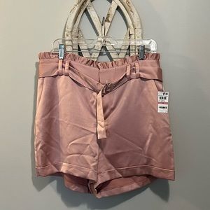 Rose colored satin shorts with belt